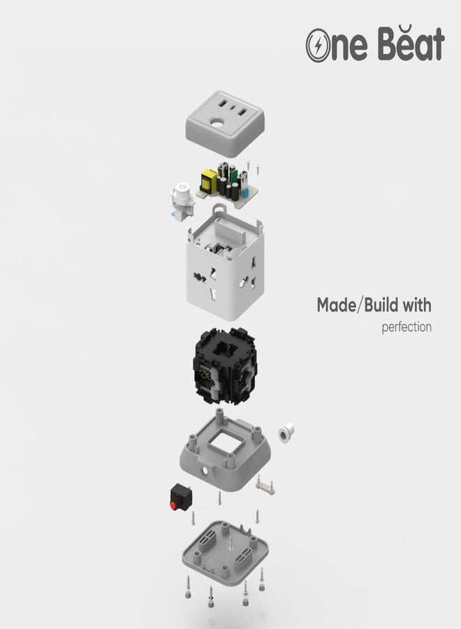 One Beat لوحات تمديد One Beat Cube مزودة بمقابس عالمية ومنافذ شحن USB مع مقبس قابس مؤشر (مقبس مكعب 4 + منفذي USB + منفذ Type C واحد) - Image 3